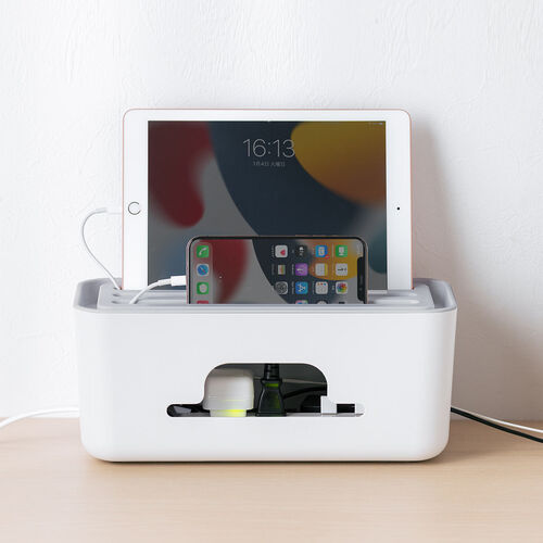 ケーブルボックス タップボックス スリム 小型 スマホスタンド タブレットスタンド  ホワイト