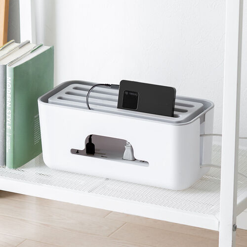 ケーブルボックス タップボックス スリム 小型 スマホスタンド タブレットスタンド  ホワイト