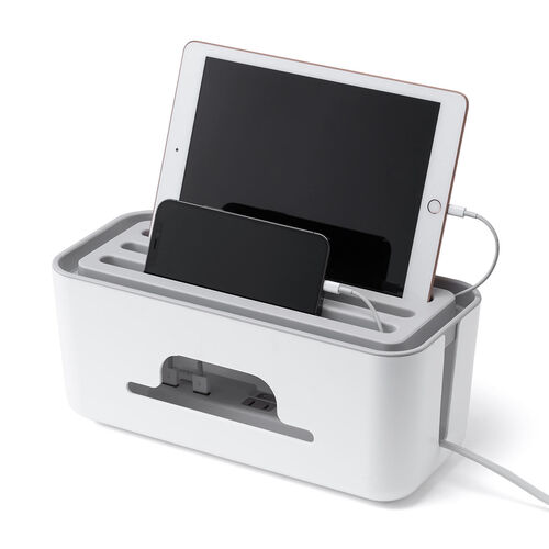 ケーブルボックス タップボックス スリム 小型 スマホスタンド タブレットスタンド  ホワイト