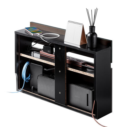 ルーター収納ボックス（大型ワイドタイプ・幅65cm・木製・スリム・壁面収納・ケーブルボックス・ダークブラウン）CB041DBRM