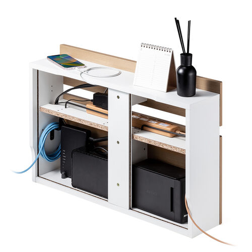 ルーター収納ボックス（大型ワイドタイプ・幅65cm・木製・スリム・壁面収納・ケーブルボックス・ライトブラウン）ライトブラウン