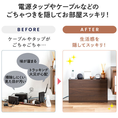 ルーター収納ボックス（大型ワイドタイプ・幅65cm・木製・スリム・壁面収納・ケーブルボックス・ライトブラウン）ライトブラウン