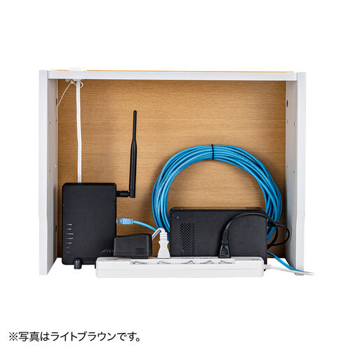 ルーター収納ボックス（コンセント付き・幅50cm・木製・スリム・壁面収納・ケーブルボックス・電話台・ダークブラウン）