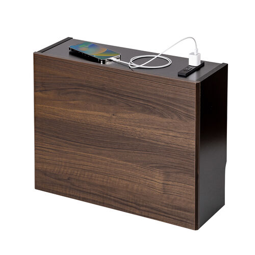 ルーター収納ボックス（コンセント付き・幅50cm・木製・スリム・壁面収納・ケーブルボックス・電話台・ダークブラウン）
