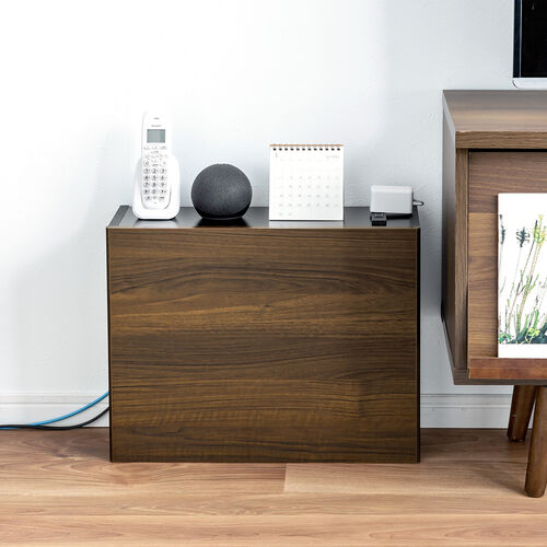 ルーター収納ボックス（コンセント付き・幅50cm・木製・スリム・壁面収納・ケーブルボックス・電話台・ダークブラウン）