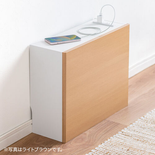 ルーター収納ボックス（コンセント付き・幅50cm・木製・スリム・壁面収納・ケーブルボックス・電話台・ダークブラウン）