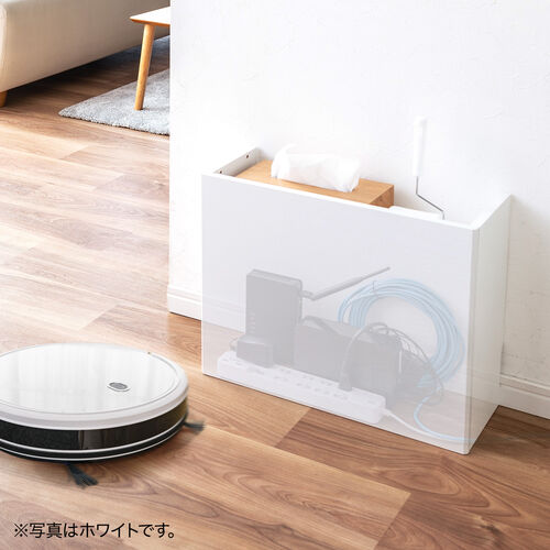 ルーター収納ボックス（コンセント付き・幅50cm・木製・スリム・壁面収納・ケーブルボックス・電話台・ダークブラウン）