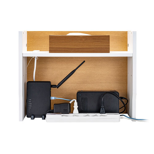 ルーター収納ボックス（コンセント付き・幅50cm・木製・スリム・壁面収納・ケーブルボックス・電話台・ライトブラウン）