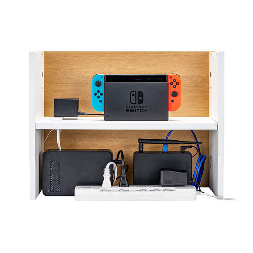 ルーター収納ボックス（コンセント付き・幅50cm・木製・スリム・壁面収納・ケーブルボックス・電話台・ライトブラウン）