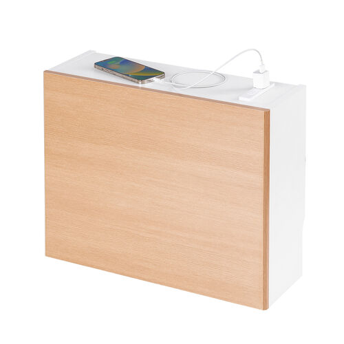 ルーター収納ボックス（コンセント付き・幅50cm・木製・スリム・壁面収納・ケーブルボックス・電話台・ライトブラウン）