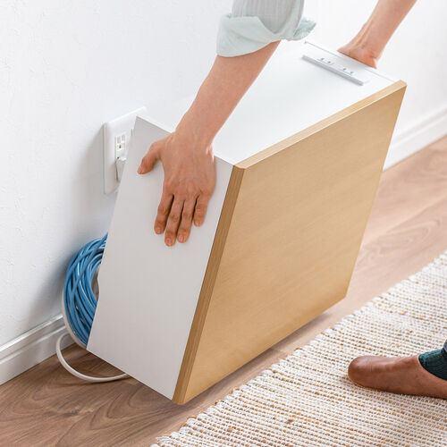 ルーター収納ボックス（コンセント付き・幅50cm・木製・スリム・壁面収納・ケーブルボックス・電話台・ライトブラウン）