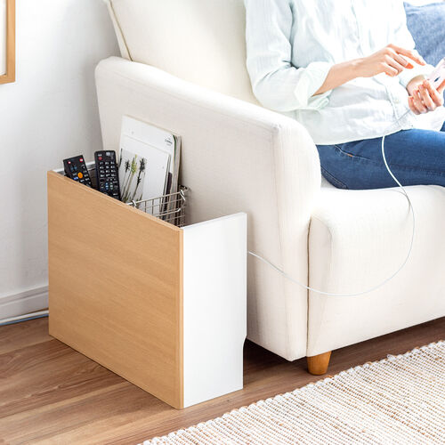 ルーター収納ボックス（コンセント付き・幅50cm・木製・スリム・壁面収納・ケーブルボックス・電話台・ライトブラウン）