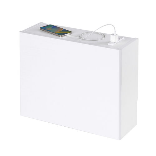 ルーター収納ボックス（コンセント付き・幅50cm・木製・スリム・壁面収納・ケーブルボックス・電話台・ホワイト）