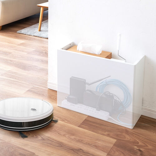 ルーター収納ボックス（コンセント付き・幅50cm・木製・スリム・壁面収納・ケーブルボックス・電話台・ホワイト）