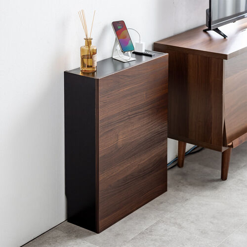 ルーター収納ボックス（ケーブルボックス・幅50cm・高さ65cm・コンセント付き・木製・スリム・壁面収納・電話台・ダークブラウン）