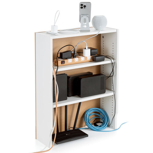 ルーター収納ボックス（ケーブルボックス・幅50cm・高さ65cm・コンセント付き・木製・スリム・壁面収納・電話台・ライトブラウン）