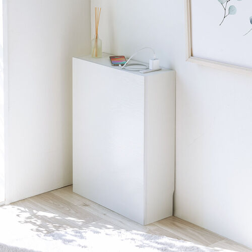 ルーター収納ボックス（ケーブルボックス・幅50cm・高さ65cm・コンセント付き・木製・スリム・壁面収納・電話台・ホワイト）