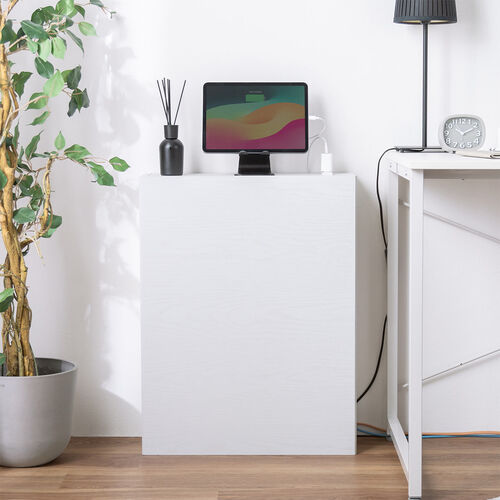 ルーター収納ボックス（ケーブルボックス・幅50cm・高さ65cm・コンセント付き・木製・スリム・壁面収納・電話台・ホワイト）