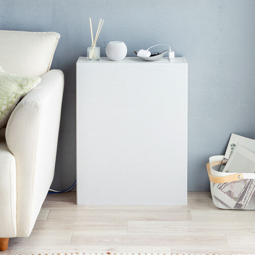 ルーター収納ボックス（ケーブルボックス・幅50cm・高さ65cm・コンセント付き・木製・スリム・壁面収納・電話台・ホワイト）