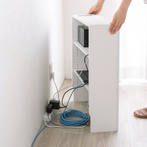 ルーター収納ボックス（ケーブルボックス・幅50cm・高さ65cm・コンセント付き・木製・スリム・壁面収納・電話台・ホワイト）