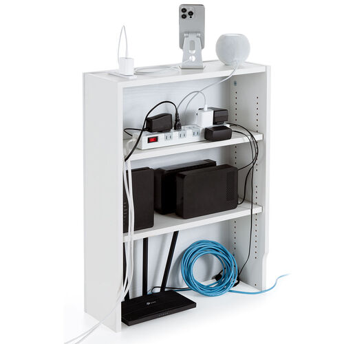 ルーター収納ボックス（ケーブルボックス・幅50cm・高さ65cm・コンセント付き・木製・スリム・壁面収納・電話台・ホワイト）
