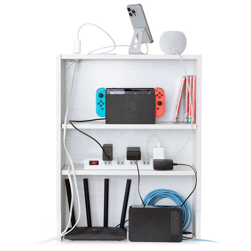 ルーター収納ボックス（ケーブルボックス・幅50cm・高さ65cm・コンセント付き・木製・スリム・壁面収納・電話台・ホワイト）