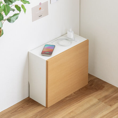 ルーター収納ボックス（ケーブルボックス・幅40cm・高さ33cm・コンセント付き・木製・スリム・壁面収納・電話台・ライトブラウン）