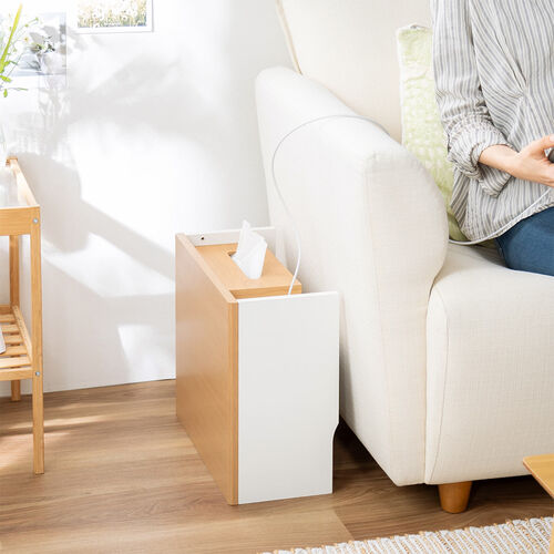 ルーター収納ボックス（ケーブルボックス・幅40cm・高さ33cm・コンセント付き・木製・スリム・壁面収納・電話台・ライトブラウン）