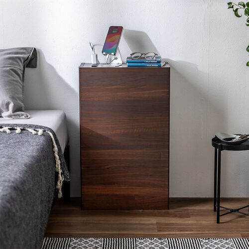 ルーター収納ボックス（ケーブルボックス・幅40cm・高さ65cm・コンセント付き・木製・スリム・壁面収納・電話台・ダークブラウン）