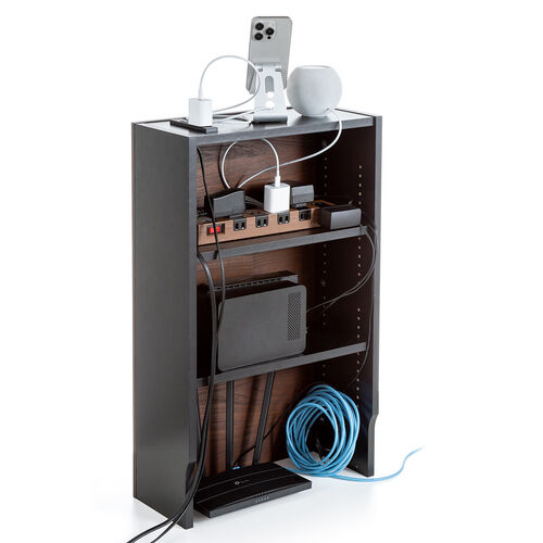 ルーター収納ボックス（ケーブルボックス・幅40cm・高さ65cm・コンセント付き・木製・スリム・壁面収納・電話台・ダークブラウン）