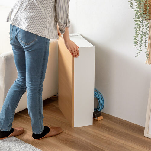 ルーター収納ボックス（ケーブルボックス・幅40cm・高さ65cm・コンセント付き・木製・スリム・壁面収納・電話台・ライトブラウン）