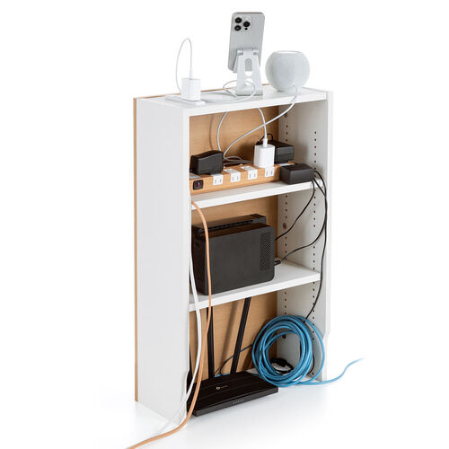 ルーター収納ボックス（ケーブルボックス・幅40cm・高さ65cm・コンセント付き・木製・スリム・壁面収納・電話台・ライトブラウン）