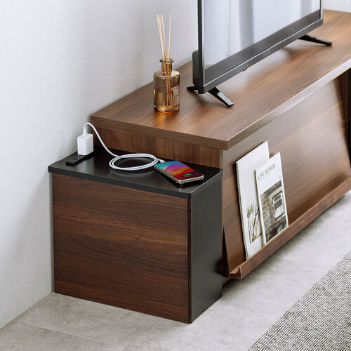 ルーター収納ボックス（ケーブルボックス・幅40cm・高さ33cm・コンセント付き・木製・スリム・角置き・コーナー・壁面収納・電話台・ダークブラウン）