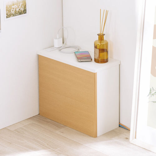 ルーター収納ボックス（ケーブルボックス・幅40cm・高さ33cm・コンセント付き・木製・スリム・壁面収納・角置き・コーナー・電話台・ライトブラウン）