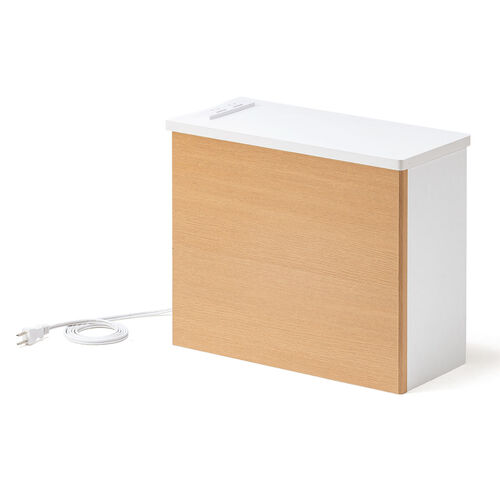 ルーター収納ボックス（ケーブルボックス・幅40cm・高さ33cm・コンセント付き・木製・スリム・壁面収納・角置き・コーナー・電話台・ライトブラウン）