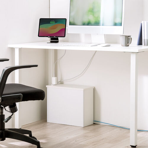 ルーター収納ボックス（ケーブルボックス・幅40cm・高さ33cm・コンセント付き・木製・スリム・壁面収納・角置き・コーナー・電話台・ホワイト）