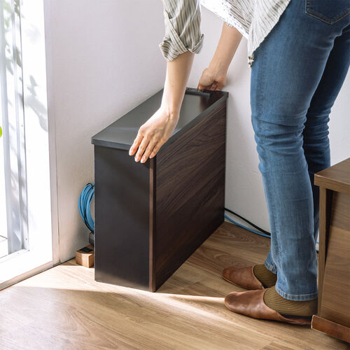 ルーター収納ボックス（ケーブルボックス・幅50cm・高さ38.5cm・コンセント付き・木製・スリム・角置き・壁面収納・コーナー・電話台・ダークブラウン）