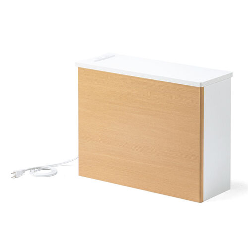 ルーター収納ボックス（ケーブルボックス・幅50cm・高さ38.5cm・コンセント付き・木製・スリム・壁面収納・角置き・コーナー・電話台・ライトブラウン）