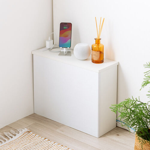 ルーター収納ボックス（ケーブルボックス・幅50cm・高さ38.5cm・コンセント付き・木製・スリム・壁面収納・角置き・コーナー・電話台・ホワイト）