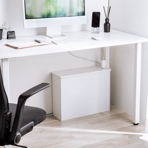 ルーター収納ボックス（ケーブルボックス・幅50cm・高さ38.5cm・コンセント付き・木製・スリム・壁面収納・角置き・コーナー・電話台・ホワイト）