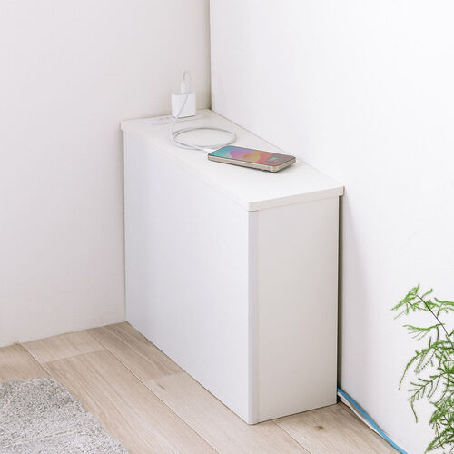 ルーター収納ボックス（ケーブルボックス・幅50cm・高さ38.5cm・コンセント付き・木製・スリム・壁面収納・角置き・コーナー・電話台・ホワイト）