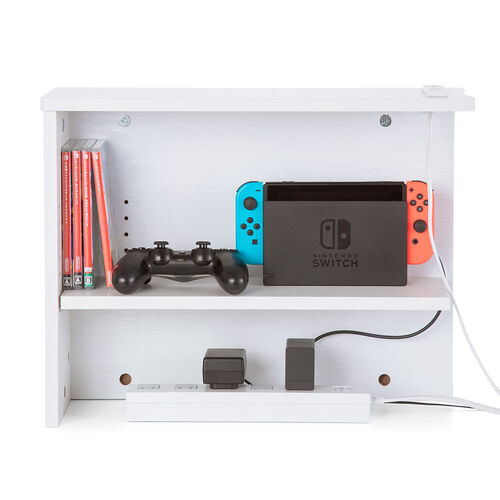 ルーター収納ボックス（ケーブルボックス・幅50cm・高さ38.5cm・コンセント付き・木製・スリム・壁面収納・角置き・コーナー・電話台・ホワイト）