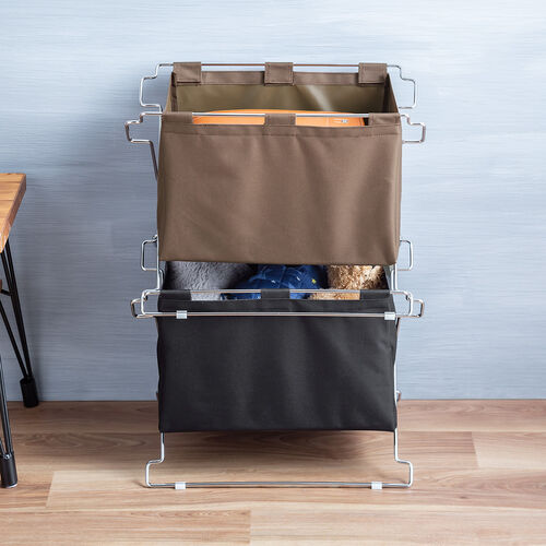 カバン置き（おりたたみ・オフィス・収納ボックス・荷物置き・荷物入れ・手荷物収納・カバン入れ・スタッキング対応・幅50cm・奥行33cm・ブラック・Mサイズ ）