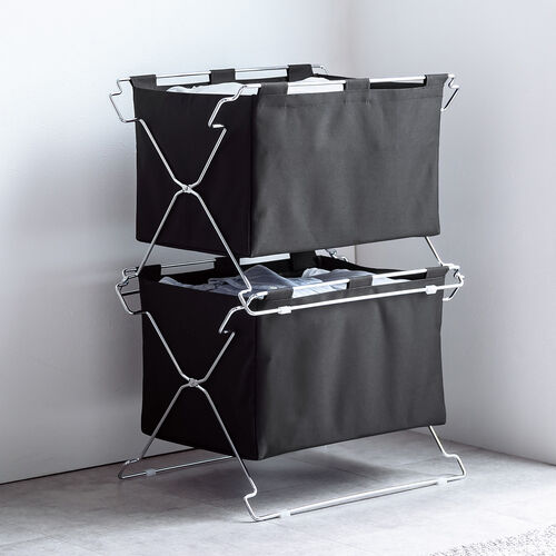 カバン置き（おりたたみ・オフィス・収納ボックス・荷物置き・荷物入れ・手荷物収納・カバン入れ・スタッキング対応・幅50cm・奥行33cm・ブラック・Mサイズ ）