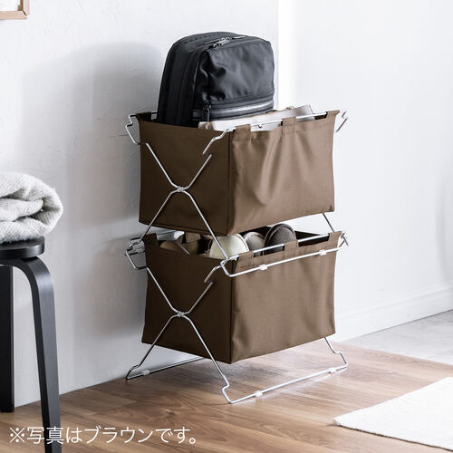 カバン置き（おりたたみ・オフィス・収納ボックス・荷物置き・荷物入れ・手荷物収納・カバン入れ・スタッキング対応・幅50cm・奥行33cm・ブラック・Mサイズ ）