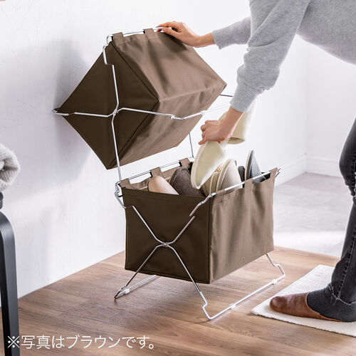 カバン置き（おりたたみ・オフィス・収納ボックス・荷物置き・荷物入れ・手荷物収納・カバン入れ・スタッキング対応・幅50cm・奥行33cm・ブラック・Mサイズ ）