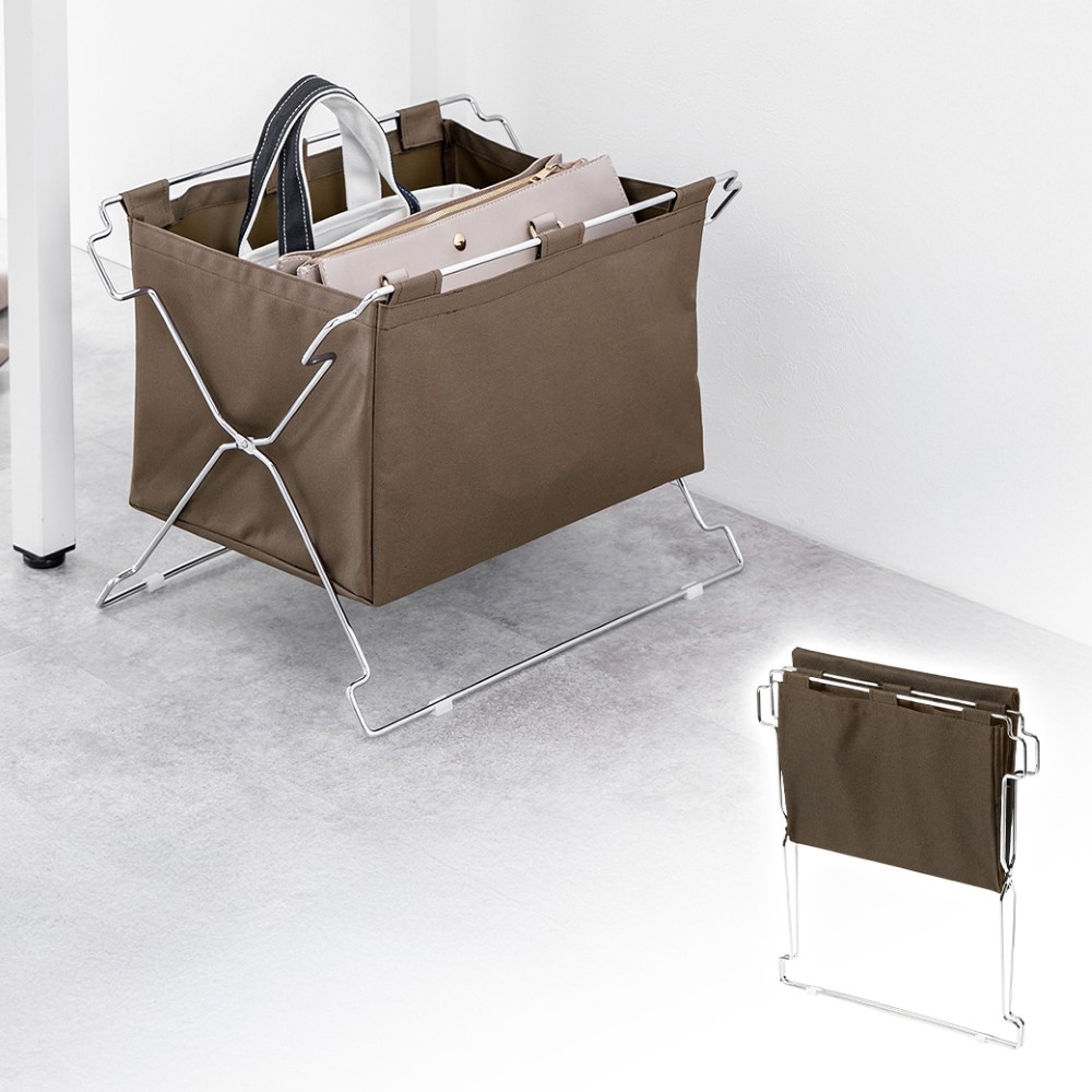 カバン置き／スタッキング／折りたたみ／オフィス用荷物収納/ブラウン/幅50㎝