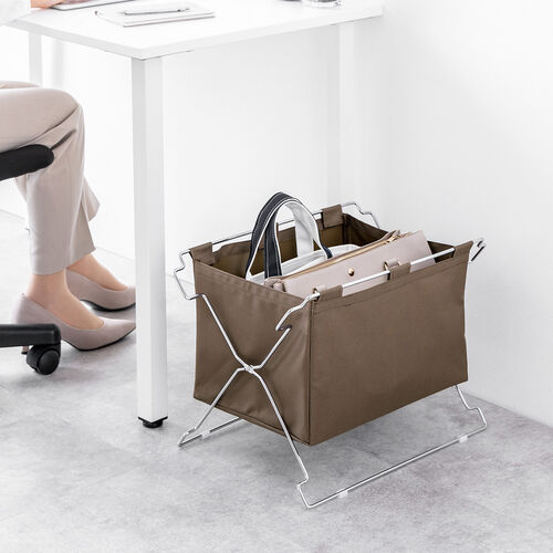 カバン置き（おりたたみ・オフィス・収納ボックス・荷物入れ・手荷物収納・カバン入れ・スタッキング対応・幅50cm・奥行33cm・ブラウン・Mサイズ）