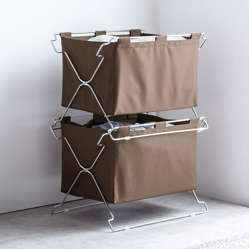 カバン置き（おりたたみ・オフィス・収納ボックス・荷物入れ・手荷物収納・カバン入れ・スタッキング対応・幅50cm・奥行33cm・ブラウン・Mサイズ）