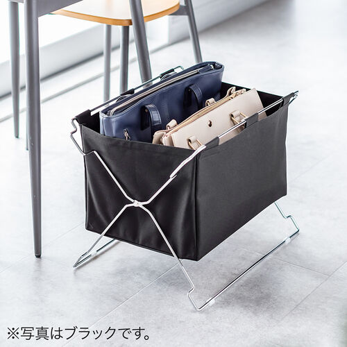 カバン置き（おりたたみ・オフィス・収納ボックス・荷物入れ・手荷物収納・カバン入れ・スタッキング対応・幅50cm・奥行33cm・ブラウン・Mサイズ）
